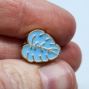 Leaf Light Blue Acrylic Pin Enamel Gold Tone Trim Button Size Accent Cute